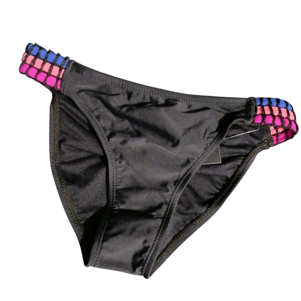 NEW California Waves Hipster Low-Rise Bikini Swim‎ Bottom Black Multi, Size XS